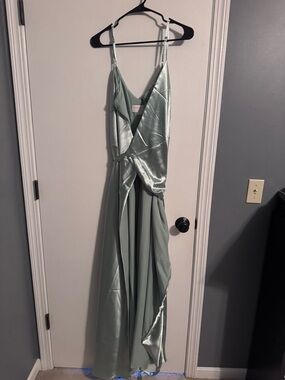 Birdy Grey Sage Green Satin Wrap Maxi Dress